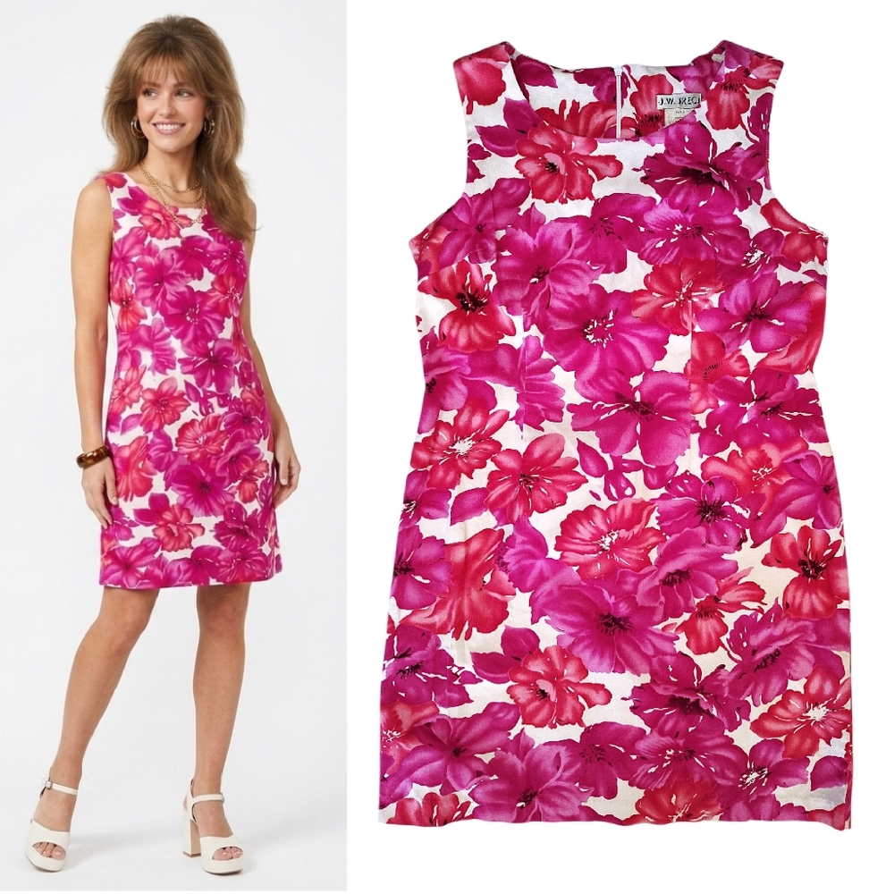 VTG 70s J.W. Treci Fuchsia Pink Floral Sleeveless Mini Shift Dress SZ 6 Petite